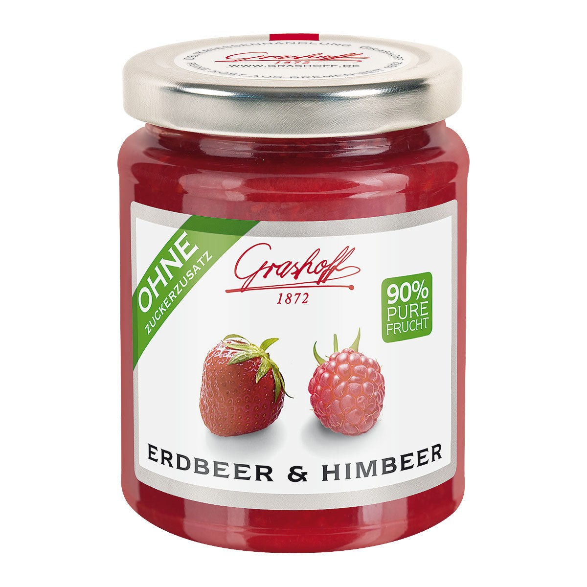 Glas mit Erdbeeren-Himmbeer Fruchtmaousse