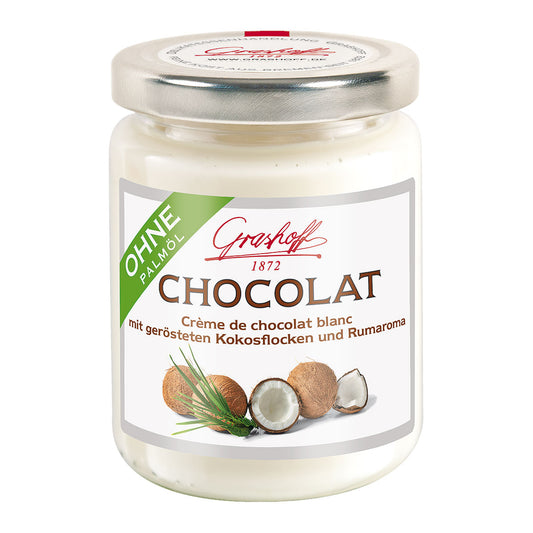 Glas mit weißer Chocolat und Kokosflocken