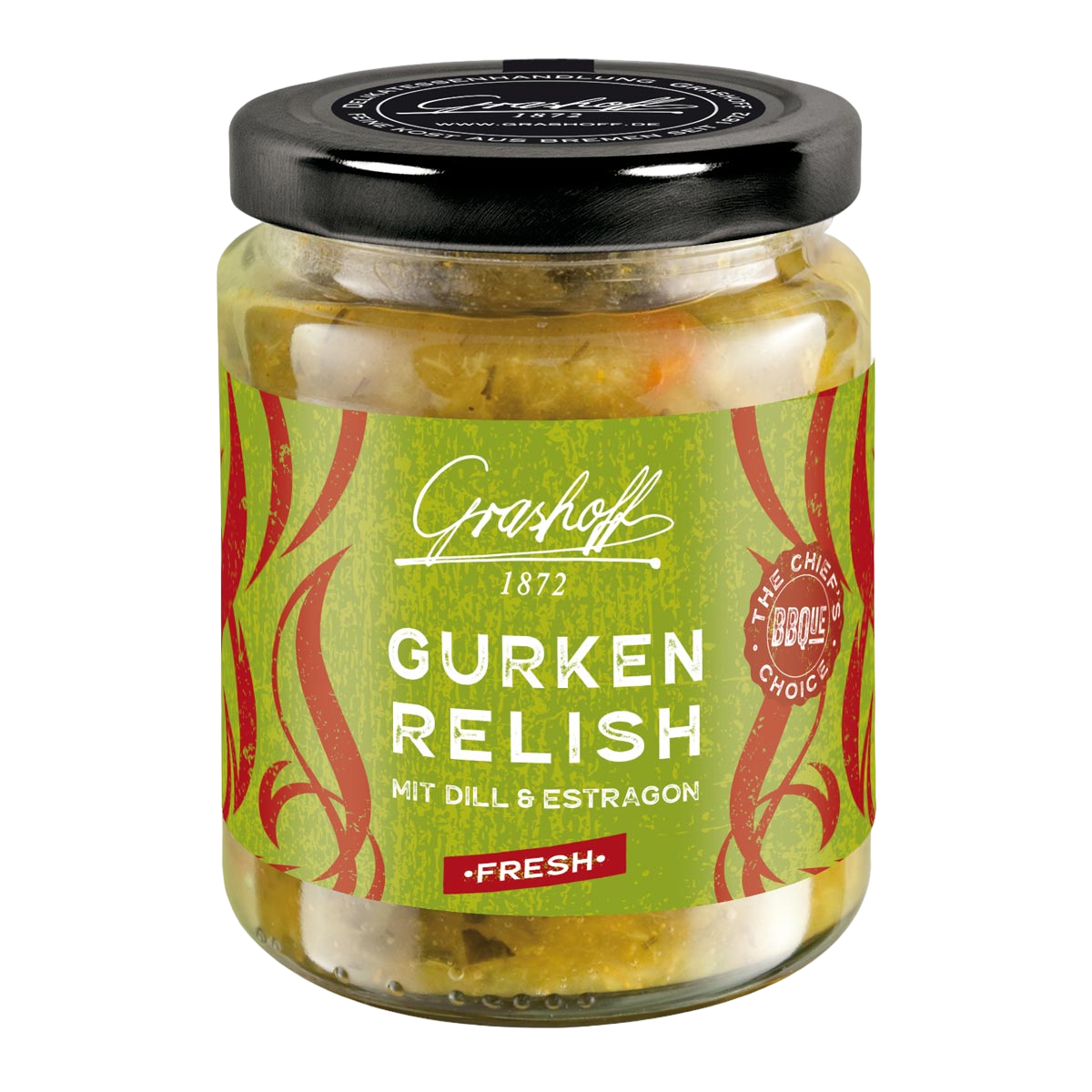 Glas mit Grashoffs Gurkenrelish