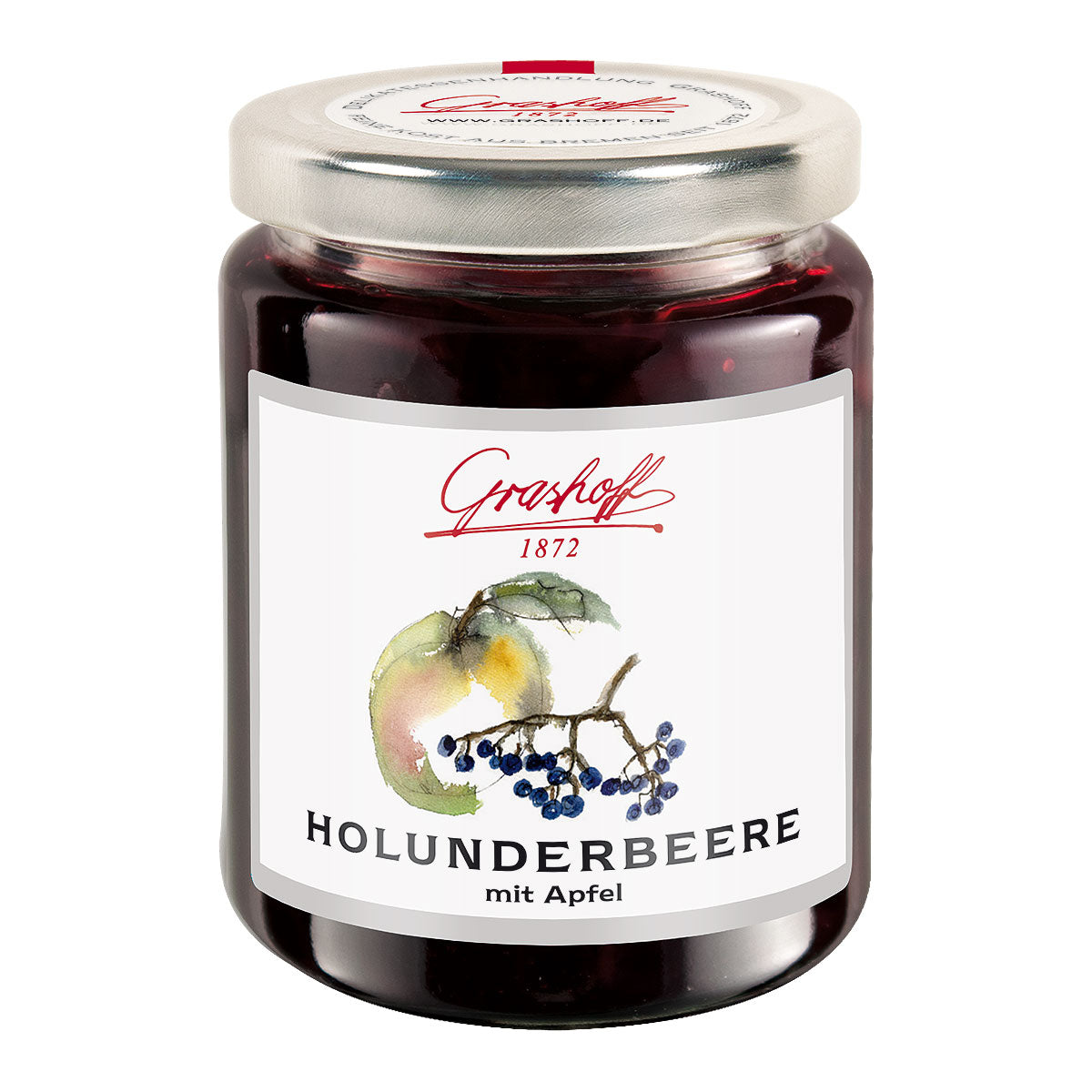 Grashoffs Holunderbeer Apfel Konfitüre im Glas