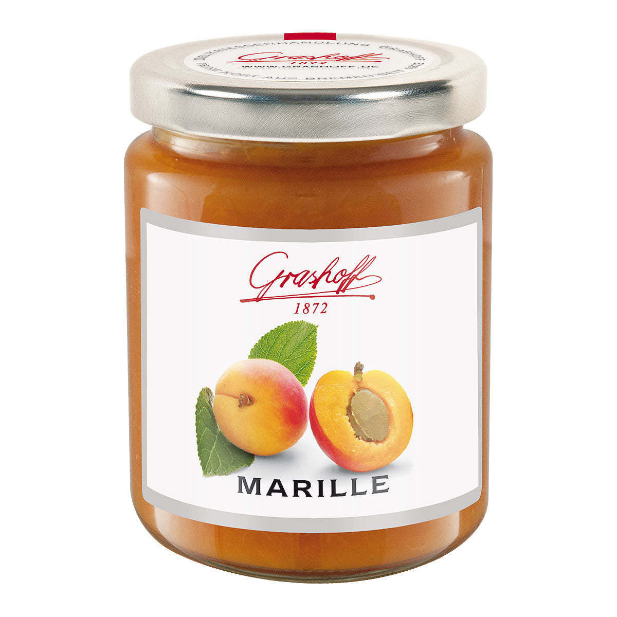 Glas mit Grashoffs Marillenkonfitüre