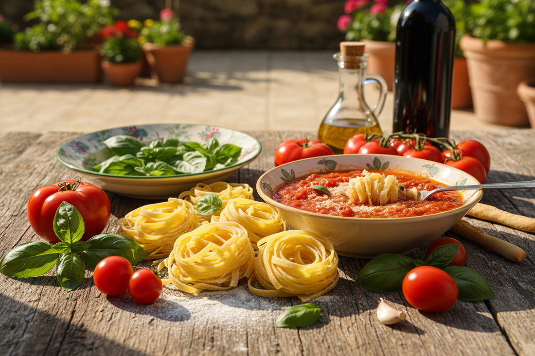 Pasta und Tomatensaucen im Sommer