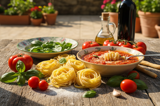 Pasta und Tomatensaucen im Sommer