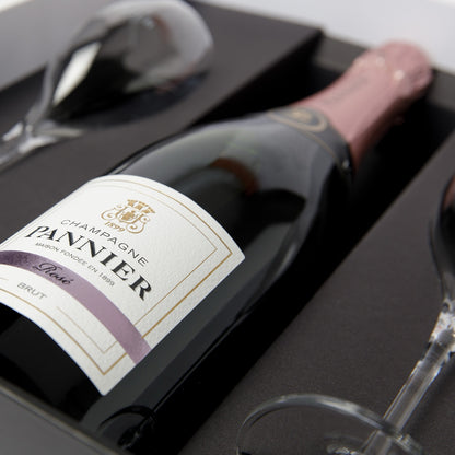 Brut Rosé Champagner Geschenbox mit 2 Gläsern