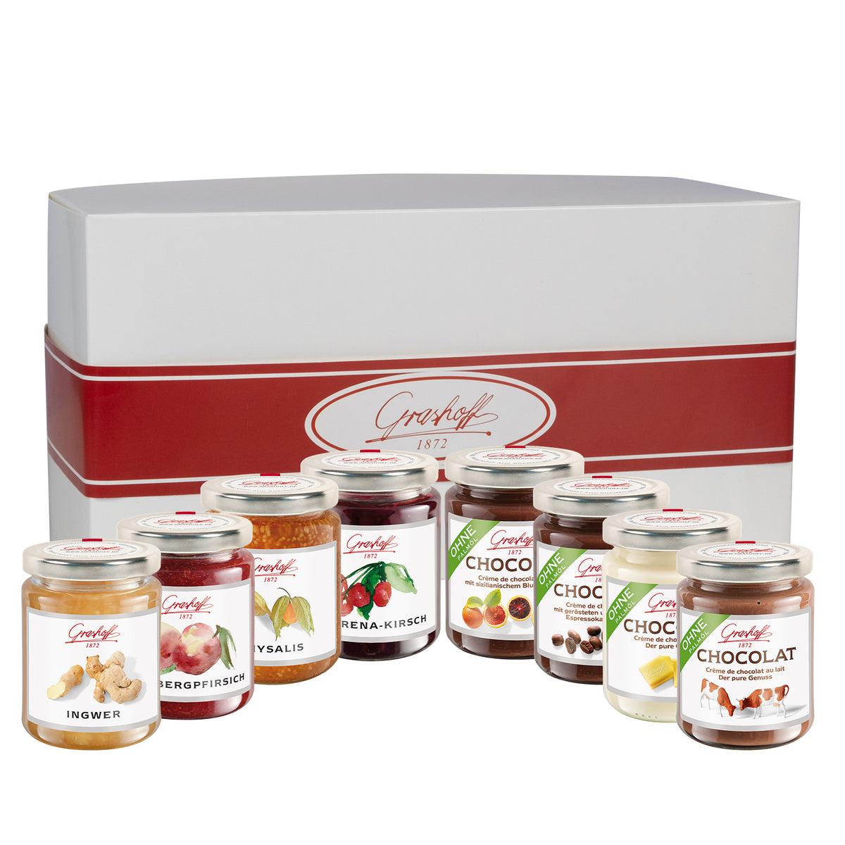 Frühstücks-Geschenkset – 8 Sorten Konfitüre & Chocolat