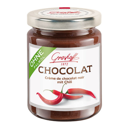 Glas mit Dunkler Chocolad und Chiliöl