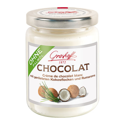 Glas mit weißer Chocolat und Kokosflocken